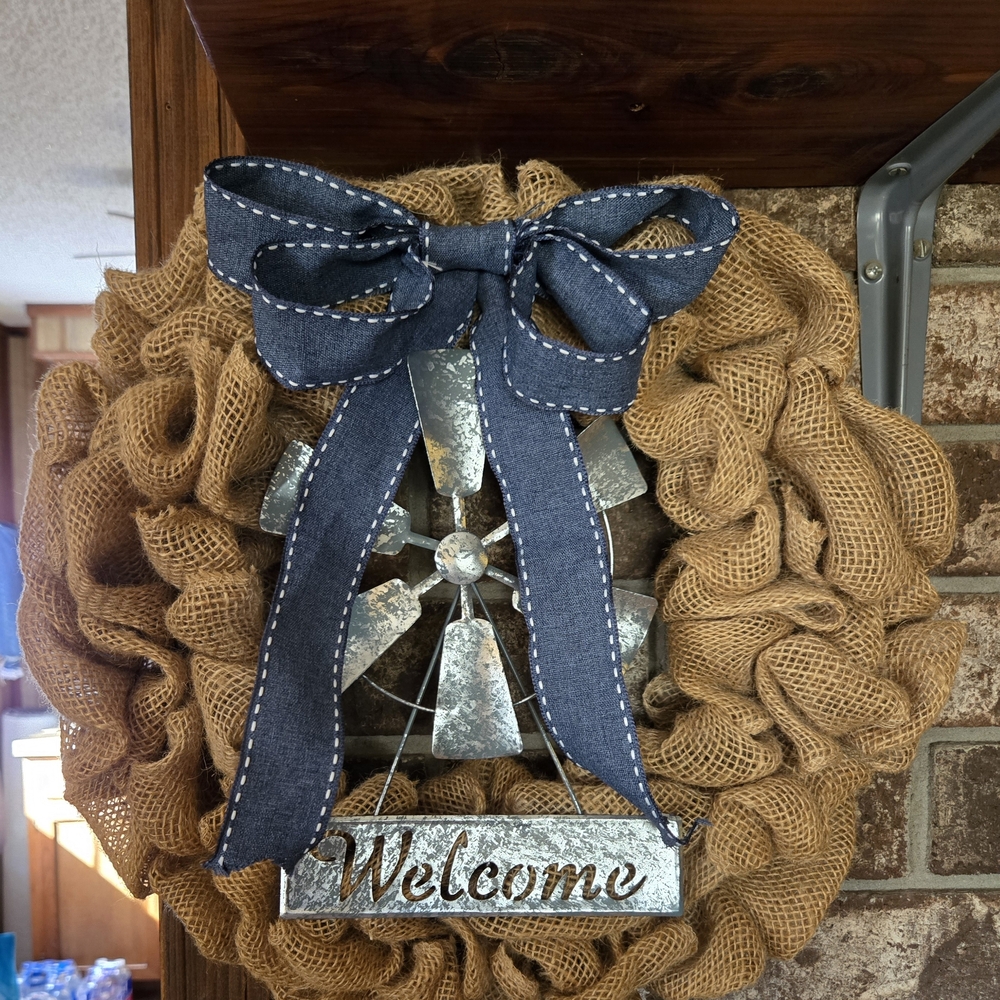 Rustic Burlap Welcome Wreath Door Hanger - Picture 4 of 4
